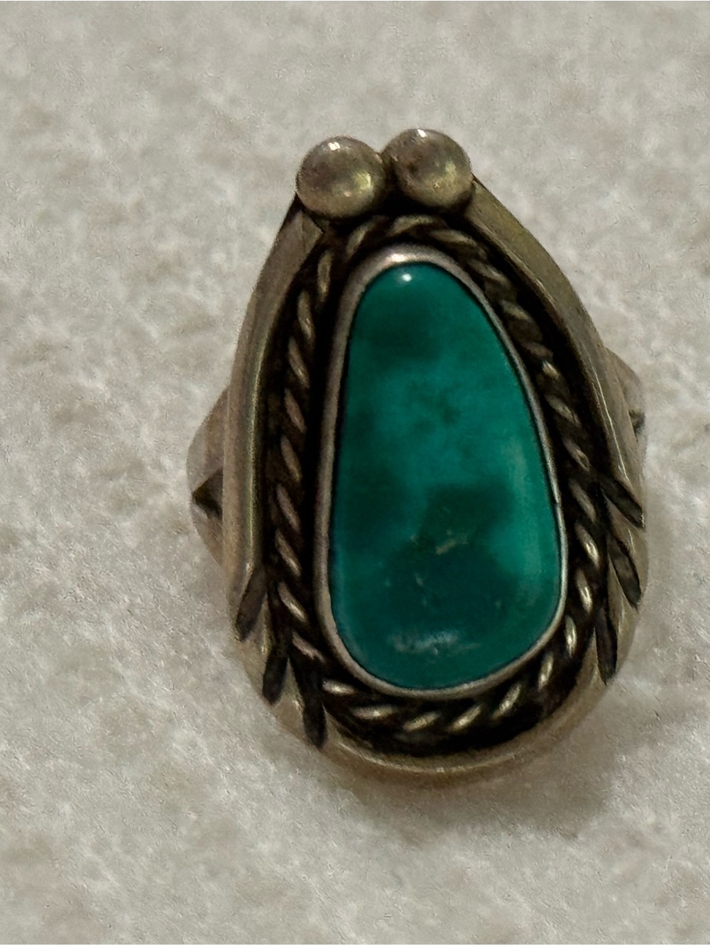 Vintage Navajo Daniel Benally Sterling Silver Green Turquoise Ring Size 6 - Picture 2 of 5